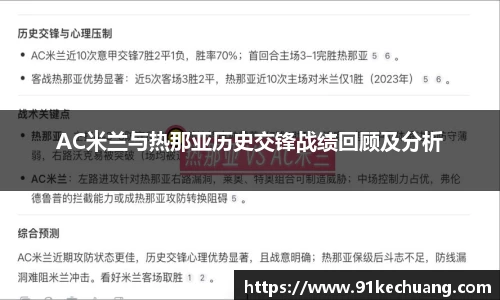 AC米兰与热那亚历史交锋战绩回顾及分析